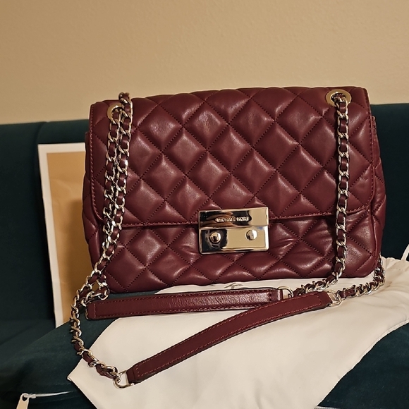 Michael Kors Quilted Burgundy Shoulder Bag - Picture 1 of 8